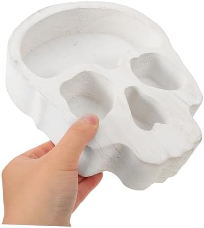 Skull-Shaped Wood Candle Holder Halloween Serving Tray