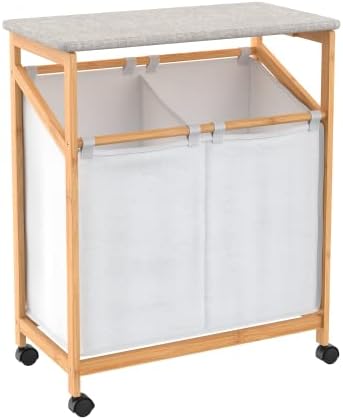 ClosetMaid Bamboo Laundry Hamper Cart with Ironing Board