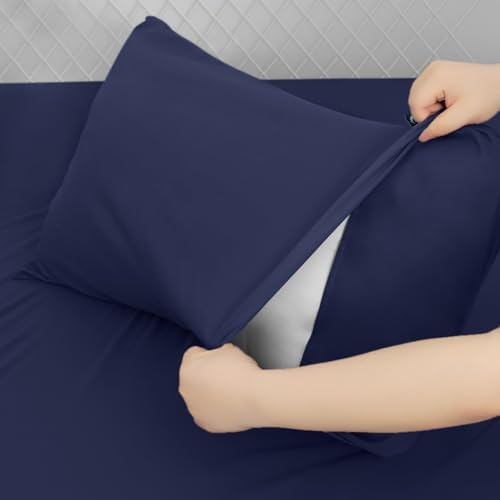 Deep Pocket Twin Sheets Set for Kids Air Mattress - Navy Blue