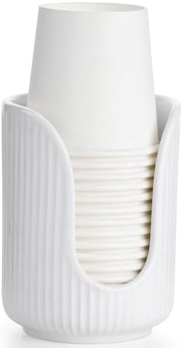 Elegant Striped Ceramic Cup Dispenser for Vanity Countertop