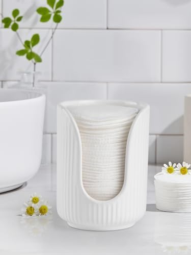 Elegant Striped Ceramic Cup Dispenser for Vanity Countertop