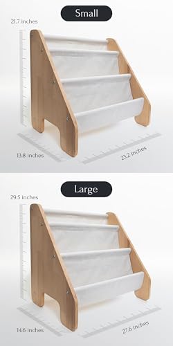 Montessori Bookshelf with Linen Fabric Hanger - 4 Tier Kids Storage Unit
