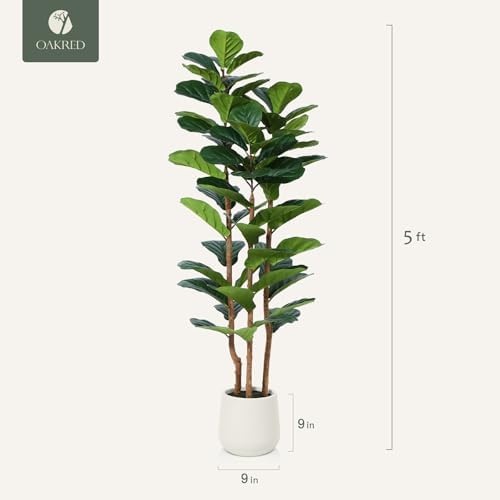 OAKRED Artificial Fiddle Leaf Fig Tree with White Planter 5ft