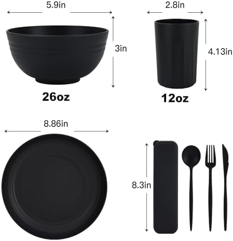 PYRMONT 28-Piece Wheat Straw Dinnerware Set for 4 Black