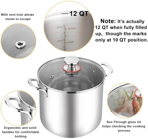 TeamFar 12 Quart Stock Pot with Lid