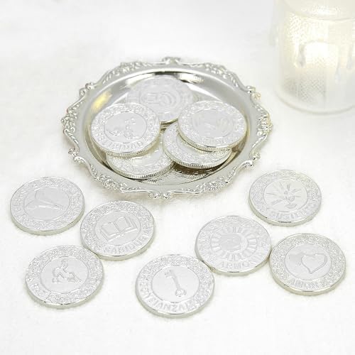 TINGKU Silver Spanish Wedding Ceremony Coins Set with Tray