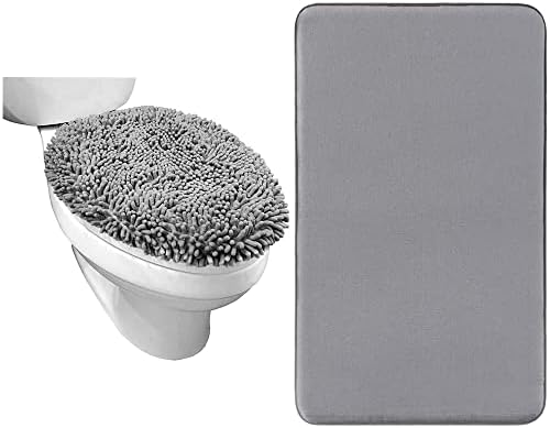 Gorilla Grip Toilet Lid Cover and Memory Foam Bath Rug Bundle