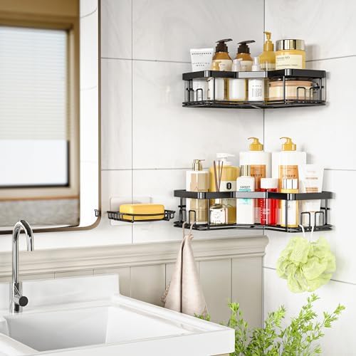 MAXIFFE 3-Pack Corner Shower Caddy Organizer Black