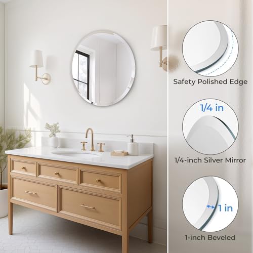 USHOWER Frameless Round Mirror 24 Inches