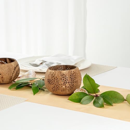 Restaurantware Coco Casa Coconut Shell Candle Holders Leaf Pattern Reusable 4x33 Inch