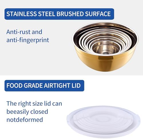 Gold Mixing Bowls With Airtight Lids 7 Piece Set