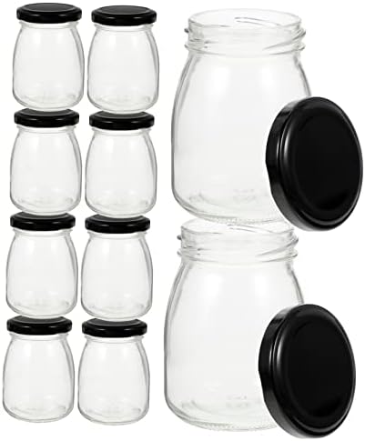 STOBAZA 10pcs Glass Yogurt Bottles with Lids