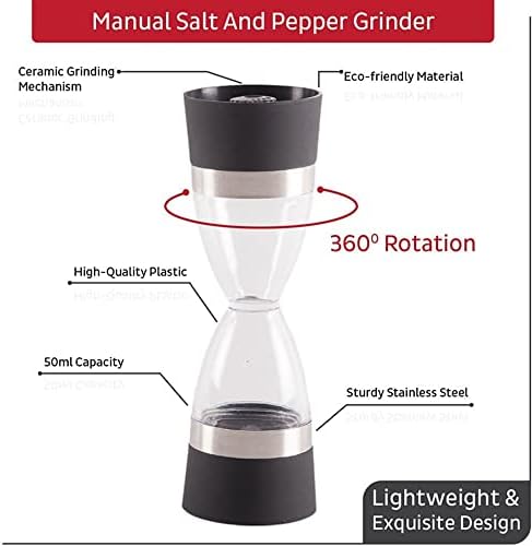 Salt and Pepper Mill Grinder Set 2 in 1 Double Head Refillable