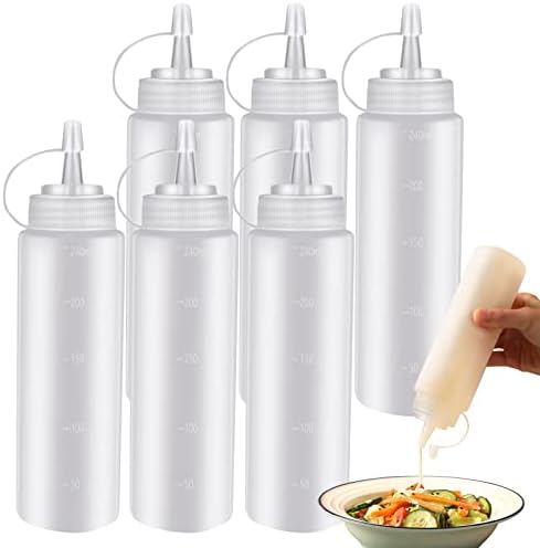 6 Pcs 8 Oz Condiment Squeeze Bottles with Twist Caps and Measurement