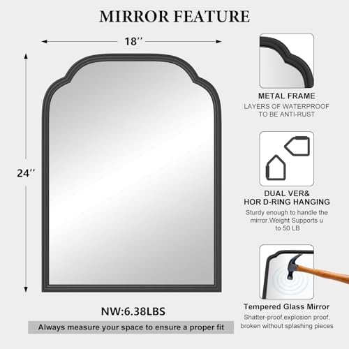 18x24 Inch Black Wall Mirror with Metal Frame