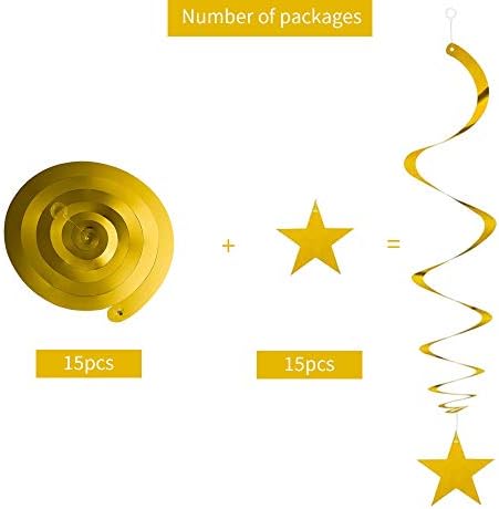 BEISHIDA Gold Star Hanging Swirl Decorations Pack of 15