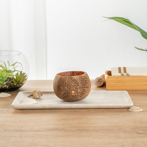 Restaurantware Coco Casa Coconut Shell Candle Holders Leaf Pattern Reusable 4x33 Inch