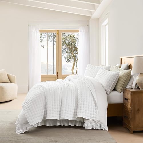 WDCOZY White Queen Quilt Bedding Set with Pillow Shams