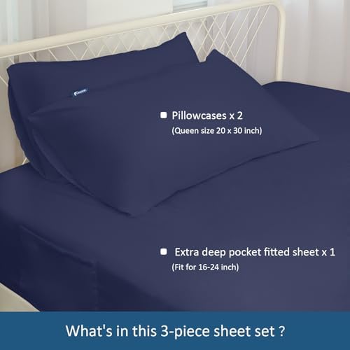 Deep Pocket Twin Sheets Set for Kids Air Mattress - Navy Blue