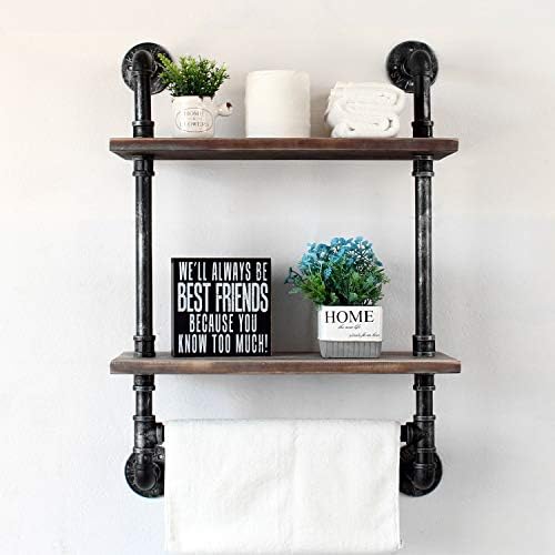 Retro Grey Industrial Pipe Bathroom Shelf Towel Rack 2 Tier
