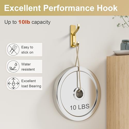 Self Adhesive Wall Hooks 4 Pack Gold Metal