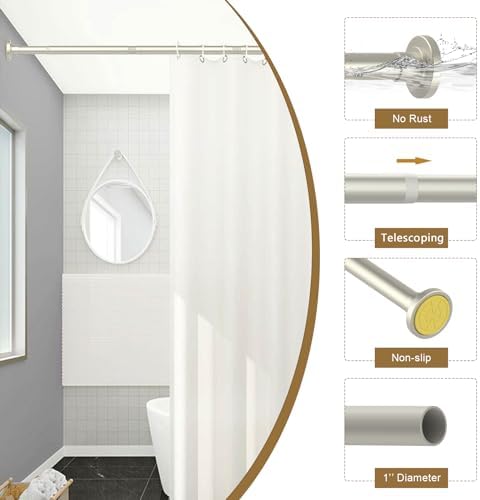 Adjustable Brushed Nickel Shower Curtain Rods - 31-80 Inch No Drilling Spring Tension