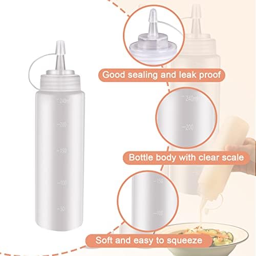 6 Pcs 8 Oz Condiment Squeeze Bottles with Twist Caps and Measurement
