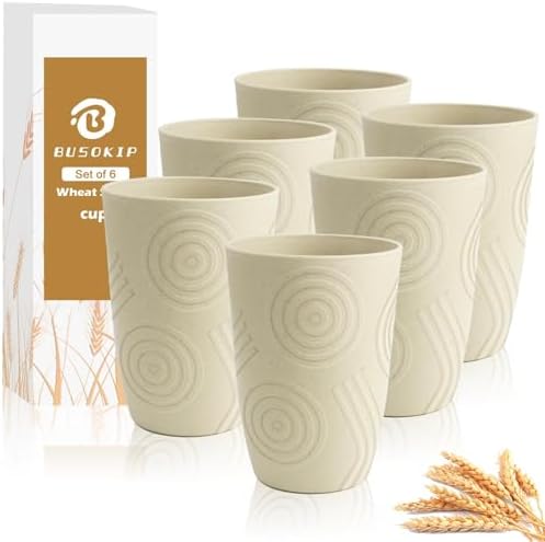 BUSOKIP Wheat Straw Cups 6 Pack 16 Oz Reusable