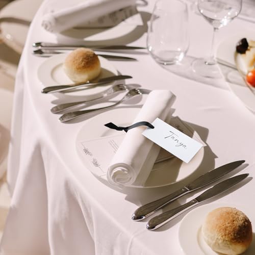 50 Pcs Black Place Cards with Satin Ribbons for Wedding Banquet