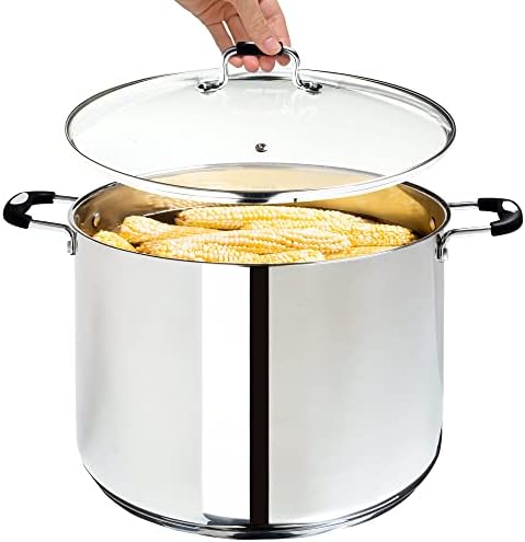 Millvado 20 Quart Stainless Steel Stock Pot with Clear Lid and Steam Hole