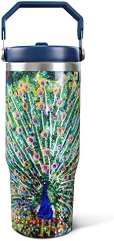 30oz Peacock Tumbler with Handle and Straw