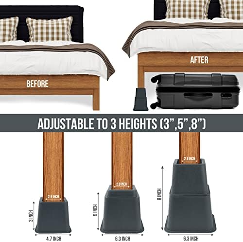 Utopia Bedding Bed Risers Set of 4 3 5 8 Inch Grey