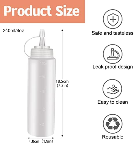 6 Pcs 8 Oz Condiment Squeeze Bottles with Twist Caps and Measurement