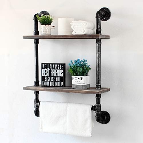 Retro Grey Industrial Pipe Bathroom Shelf Towel Rack 2 Tier