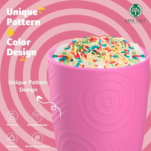 Homienly Wheat Straw Cups 12 Oz Set of 8 Pink Flower