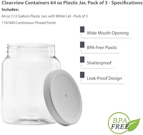 Plastic Food Jars with Leak Proof Lids 3 Pack