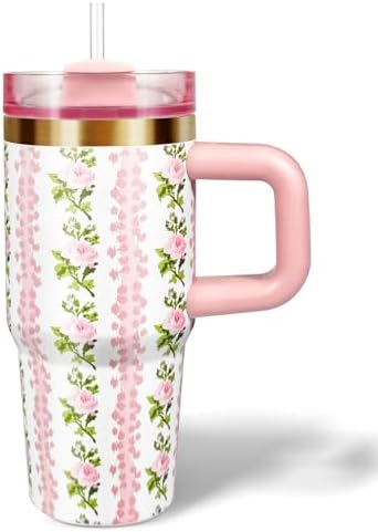 14 oz Toddler Tumbler with Handle and Straw Pink Flower