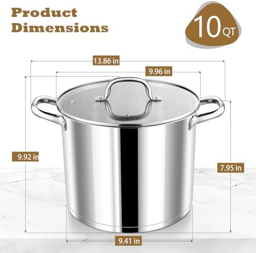 PP CHEF 10 Quart Extra Large Stockpot with Glass Lid