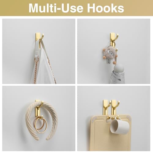 Self Adhesive Wall Hooks 4 Pack Gold Metal
