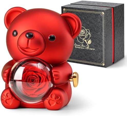 Cute Teddy Bear with Preserved Rose - Romantic Gift
