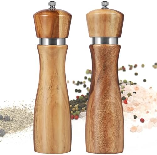 2Pcs Wood Salt and Pepper Grinder Set with Adjustable Coarseness
