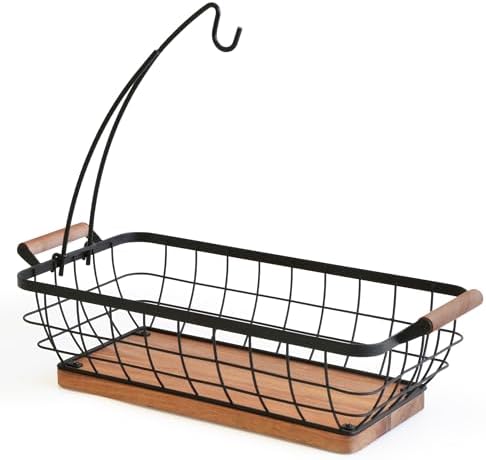WILDMOS Rectangular Fruit Basket with Banana Hanger and Metal Wire Frame