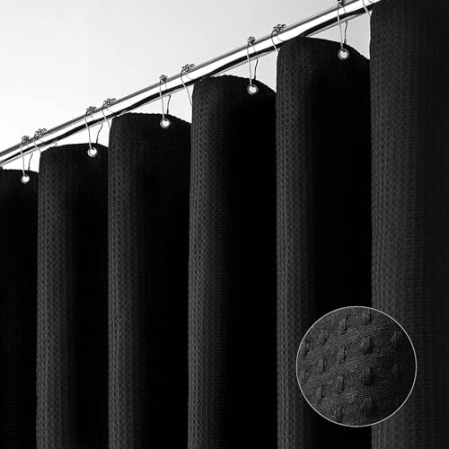 Dynamene Heavy Duty Waffle Shower Curtain Set with 12 Hooks