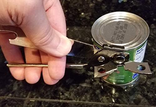 Classic Compact Hand Held Metal Can Opener with Bottle Top Remover