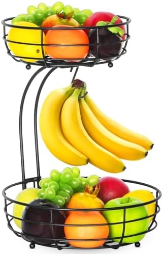 Bextsrack 2-Tier Fruit Basket with Banana Hanger Black