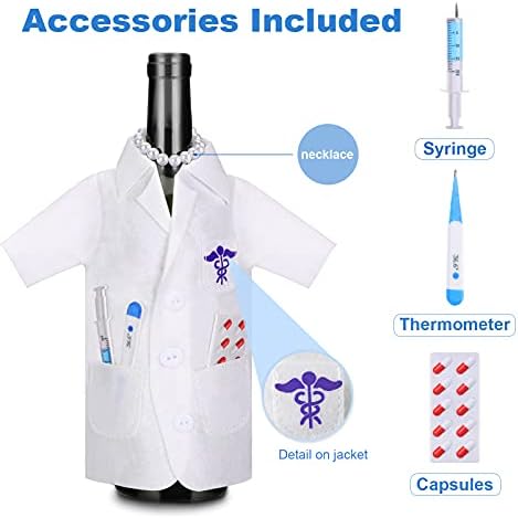 Geiserailie 4 Pcs White Coat Wine Cover Bag with Necklace Tie Shape