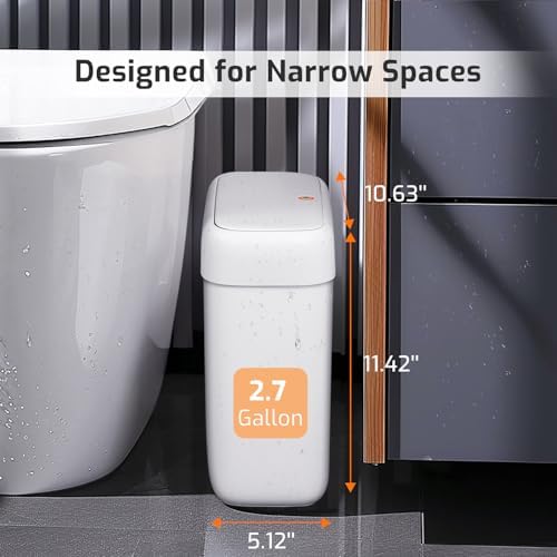 MOPALL Small Bathroom Trash Can with Lid 26 Gallons White