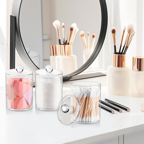 2 Pack Qtip Holder - Clear Storage Jars for Bathroom and Vanity