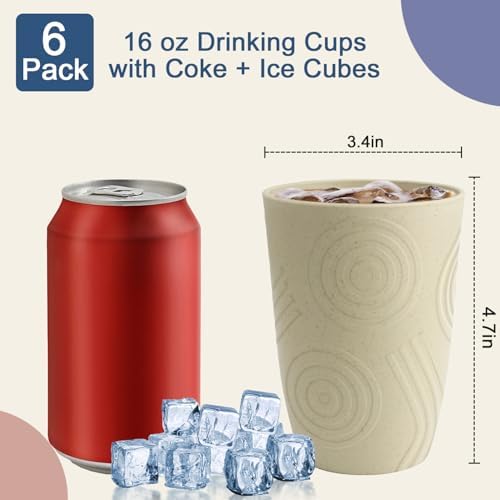 BUSOKIP Wheat Straw Cups 6 Pack 16 Oz Reusable