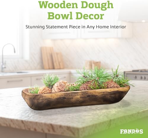 FANDOS Wooden Decor Dough Bowl 17 Inch Hand Carved Paulownia